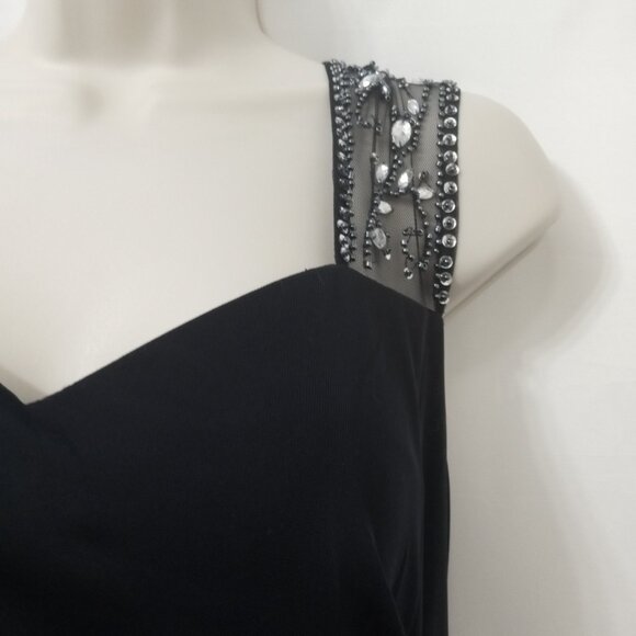 Vintage Stenay Size 8 Black Sleeveless Dress Sheer Neckline Embellished Shoulder - Picture 5 of 16